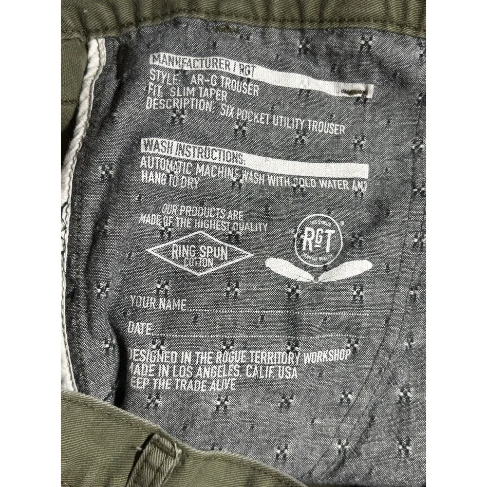 Rogue Territory AR-G Trouser Slim Taper Six Pocket Utility Green Mens Size 31
